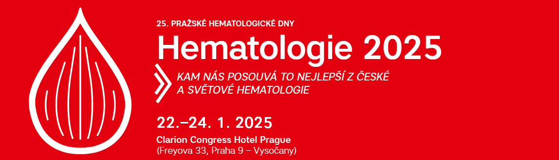 Záhlaví: 25. PRAŽSKÉ HEMATOLOGICKÉ DNY, Hematologie 2025, konané 22. – 24. 1. 2025 v Clarion Congress Hotel Prague